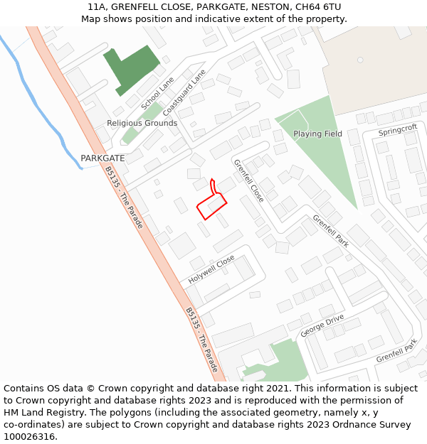 11A, GRENFELL CLOSE, PARKGATE, NESTON, CH64 6TU: Location map and indicative extent of plot