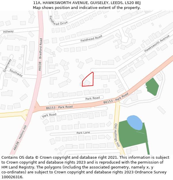 11A, HAWKSWORTH AVENUE, GUISELEY, LEEDS, LS20 8EJ: Location map and indicative extent of plot