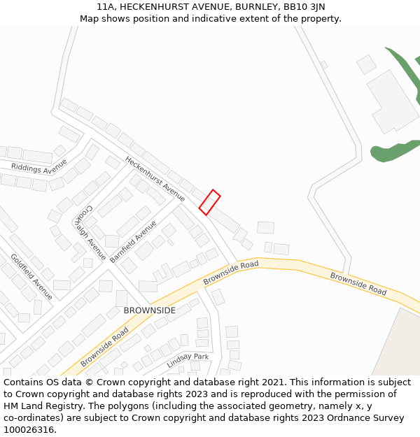 11A, HECKENHURST AVENUE, BURNLEY, BB10 3JN: Location map and indicative extent of plot