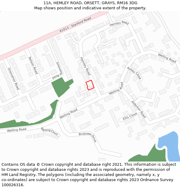 11A, HEMLEY ROAD, ORSETT, GRAYS, RM16 3DG: Location map and indicative extent of plot