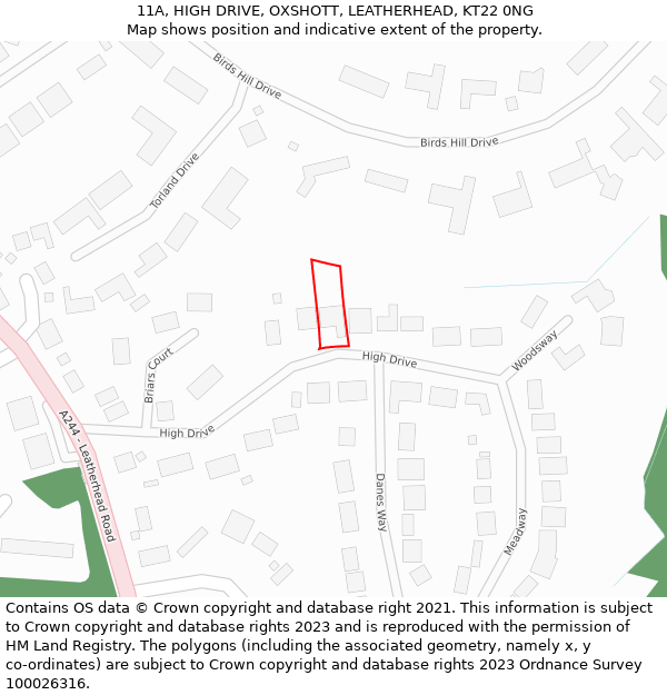 11A, HIGH DRIVE, OXSHOTT, LEATHERHEAD, KT22 0NG: Location map and indicative extent of plot