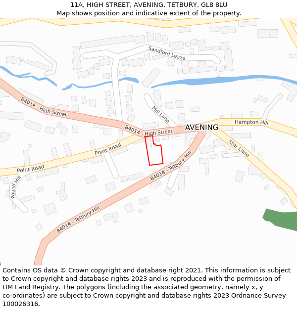 11A, HIGH STREET, AVENING, TETBURY, GL8 8LU: Location map and indicative extent of plot