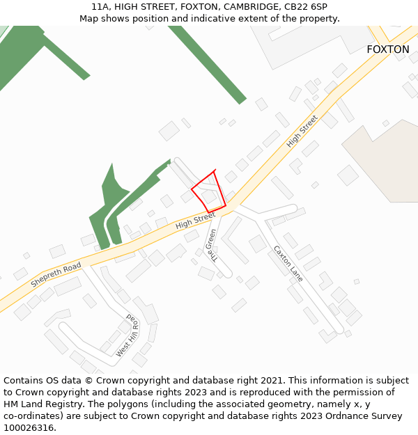 11A, HIGH STREET, FOXTON, CAMBRIDGE, CB22 6SP: Location map and indicative extent of plot