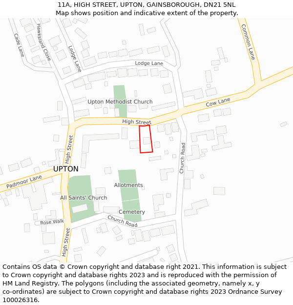 11A, HIGH STREET, UPTON, GAINSBOROUGH, DN21 5NL: Location map and indicative extent of plot