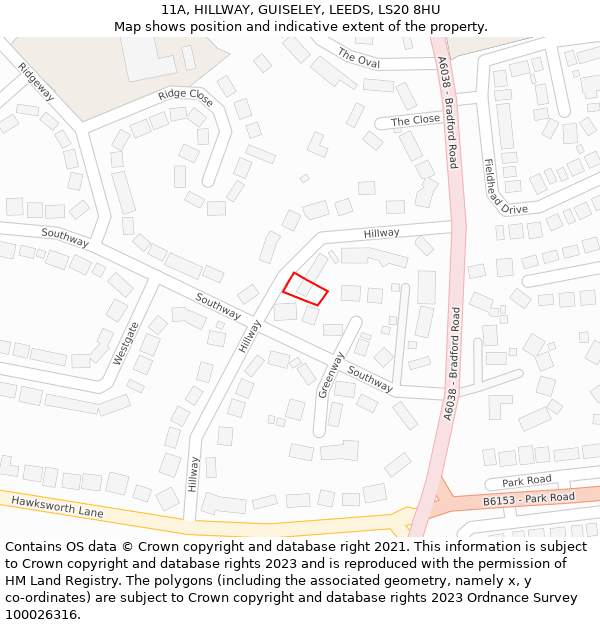 11A, HILLWAY, GUISELEY, LEEDS, LS20 8HU: Location map and indicative extent of plot