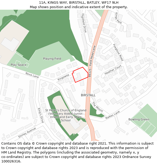 11A, KINGS WAY, BIRSTALL, BATLEY, WF17 9LH: Location map and indicative extent of plot