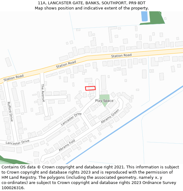 11A, LANCASTER GATE, BANKS, SOUTHPORT, PR9 8DT: Location map and indicative extent of plot
