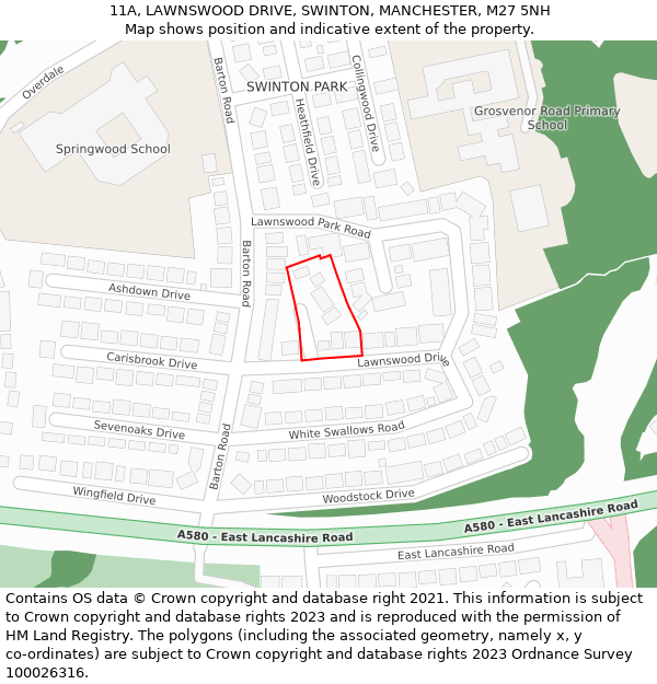 11A, LAWNSWOOD DRIVE, SWINTON, MANCHESTER, M27 5NH: Location map and indicative extent of plot
