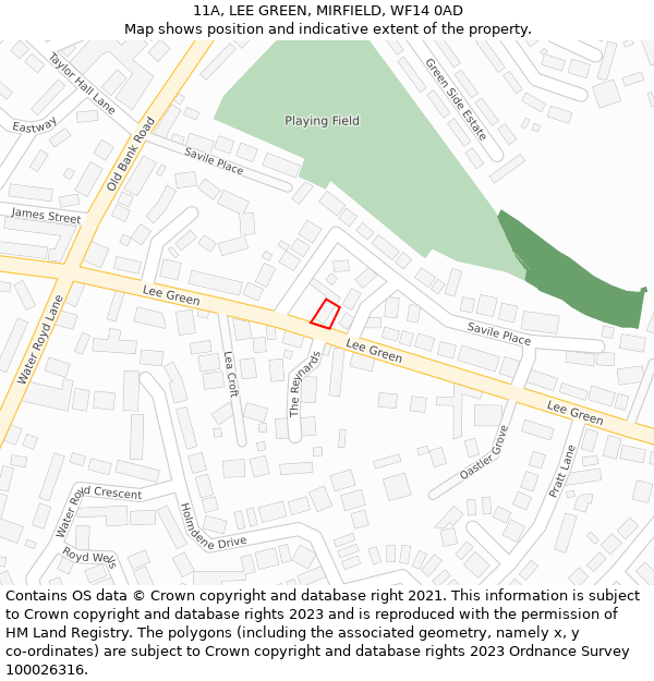 11A, LEE GREEN, MIRFIELD, WF14 0AD: Location map and indicative extent of plot
