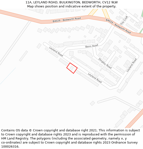11A, LEYLAND ROAD, BULKINGTON, BEDWORTH, CV12 9LW: Location map and indicative extent of plot