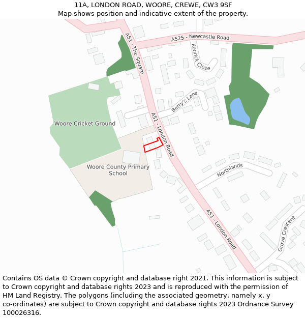 11A, LONDON ROAD, WOORE, CREWE, CW3 9SF: Location map and indicative extent of plot