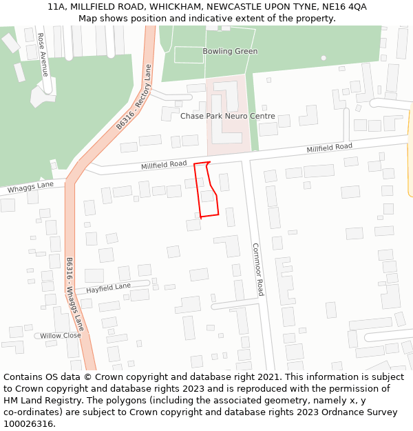 11A, MILLFIELD ROAD, WHICKHAM, NEWCASTLE UPON TYNE, NE16 4QA: Location map and indicative extent of plot