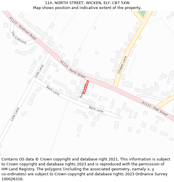 11A, NORTH STREET, WICKEN, ELY, CB7 5XW: Location map and indicative extent of plot