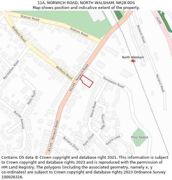 11A, NORWICH ROAD, NORTH WALSHAM, NR28 0DS: Location map and indicative extent of plot