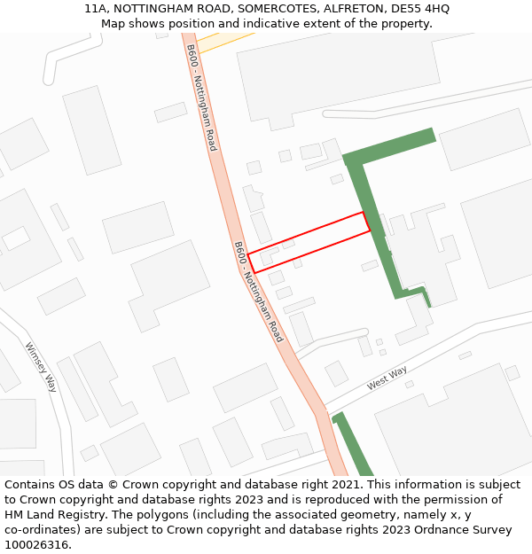 11A, NOTTINGHAM ROAD, SOMERCOTES, ALFRETON, DE55 4HQ: Location map and indicative extent of plot