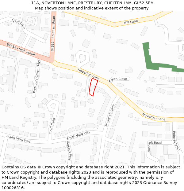 11A, NOVERTON LANE, PRESTBURY, CHELTENHAM, GL52 5BA: Location map and indicative extent of plot