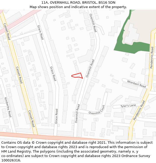 11A, OVERNHILL ROAD, BRISTOL, BS16 5DN: Location map and indicative extent of plot