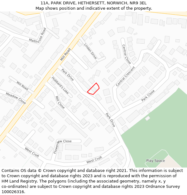 11A, PARK DRIVE, HETHERSETT, NORWICH, NR9 3EL: Location map and indicative extent of plot