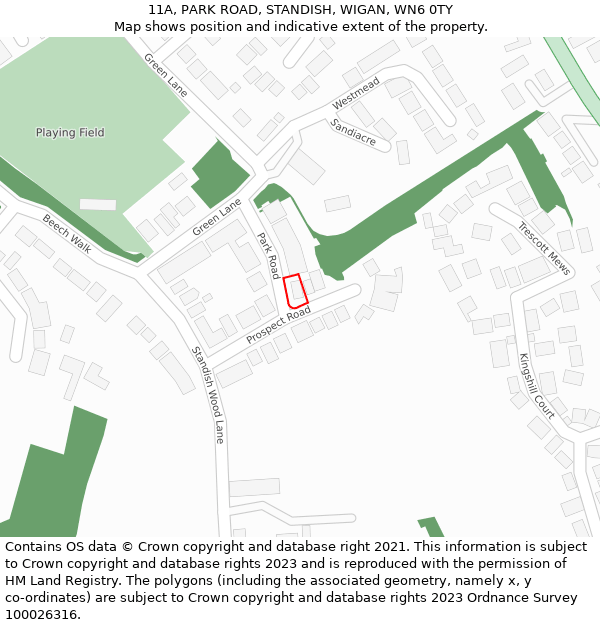 11A, PARK ROAD, STANDISH, WIGAN, WN6 0TY: Location map and indicative extent of plot