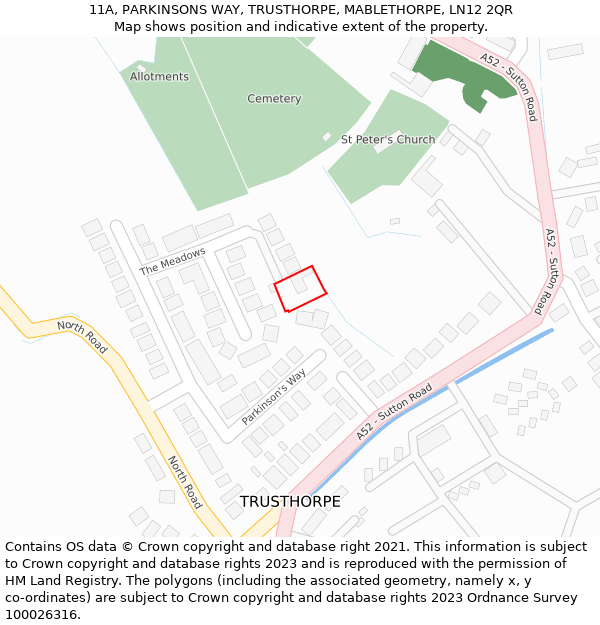 11A, PARKINSONS WAY, TRUSTHORPE, MABLETHORPE, LN12 2QR: Location map and indicative extent of plot