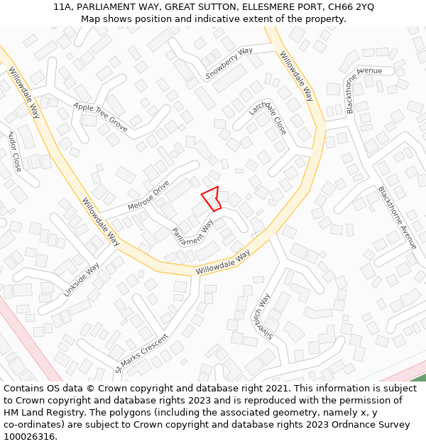 11A, PARLIAMENT WAY, GREAT SUTTON, ELLESMERE PORT, CH66 2YQ: Location map and indicative extent of plot