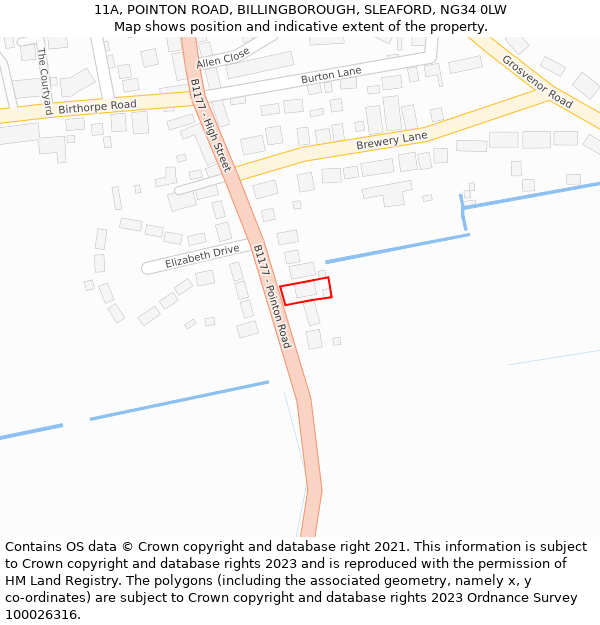 11A, POINTON ROAD, BILLINGBOROUGH, SLEAFORD, NG34 0LW: Location map and indicative extent of plot