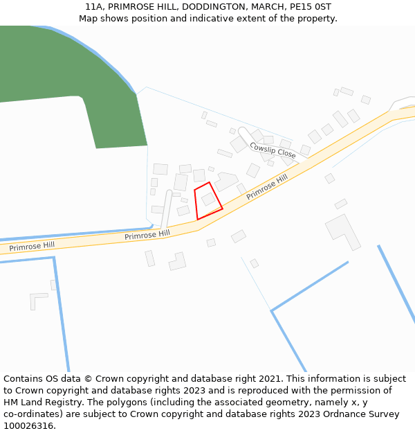 11A, PRIMROSE HILL, DODDINGTON, MARCH, PE15 0ST: Location map and indicative extent of plot