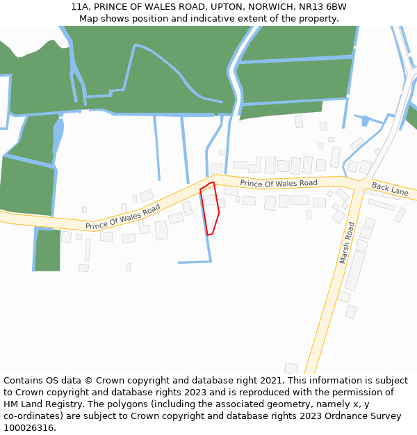 11A, PRINCE OF WALES ROAD, UPTON, NORWICH, NR13 6BW: Location map and indicative extent of plot