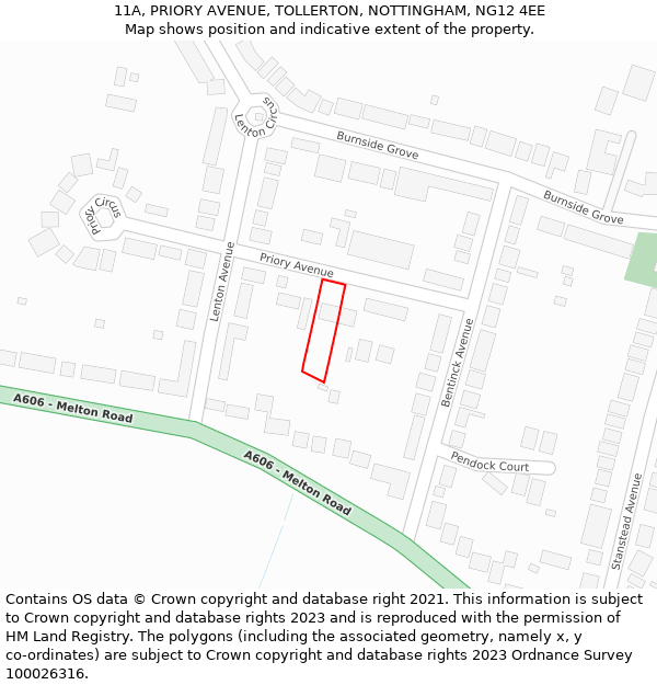 11A, PRIORY AVENUE, TOLLERTON, NOTTINGHAM, NG12 4EE: Location map and indicative extent of plot