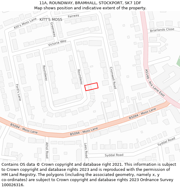 11A, ROUNDWAY, BRAMHALL, STOCKPORT, SK7 1DF: Location map and indicative extent of plot