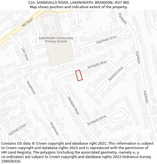 11A, SANDGALLS ROAD, LAKENHEATH, BRANDON, IP27 9EE: Location map and indicative extent of plot