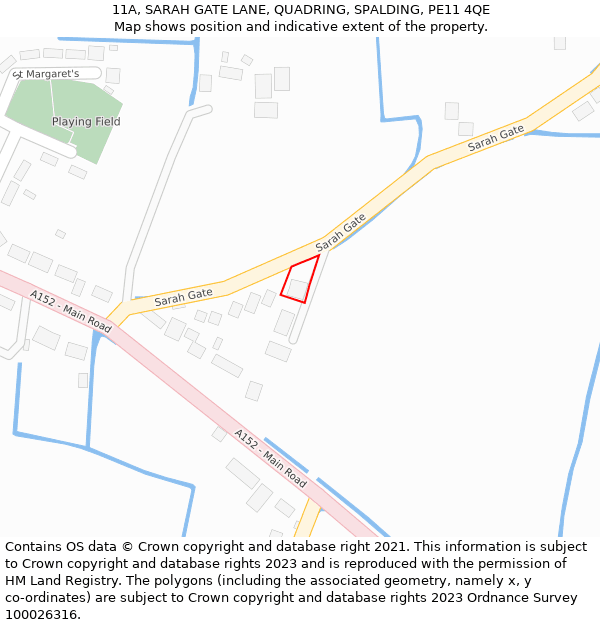 11A, SARAH GATE LANE, QUADRING, SPALDING, PE11 4QE: Location map and indicative extent of plot