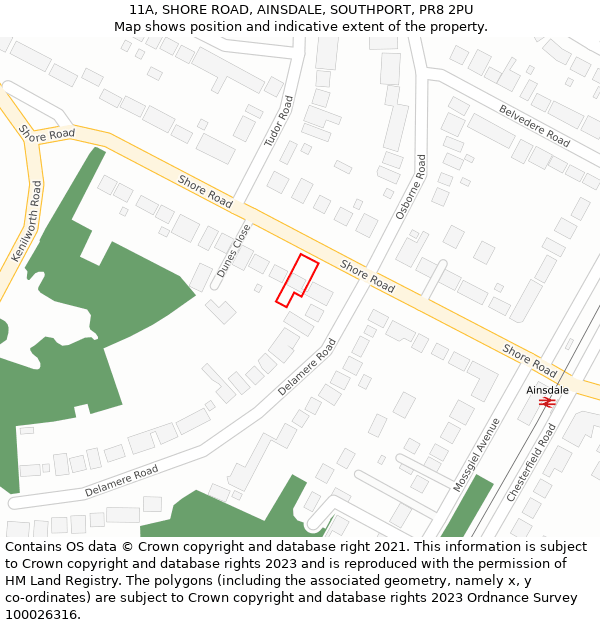 11A, SHORE ROAD, AINSDALE, SOUTHPORT, PR8 2PU: Location map and indicative extent of plot