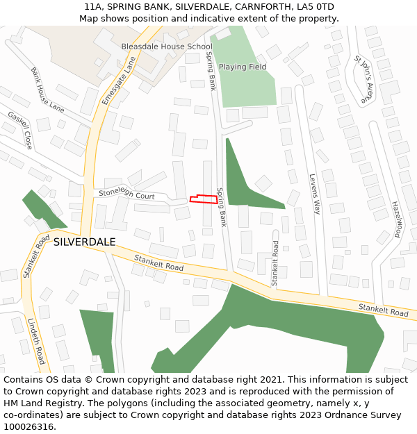 11A, SPRING BANK, SILVERDALE, CARNFORTH, LA5 0TD: Location map and indicative extent of plot