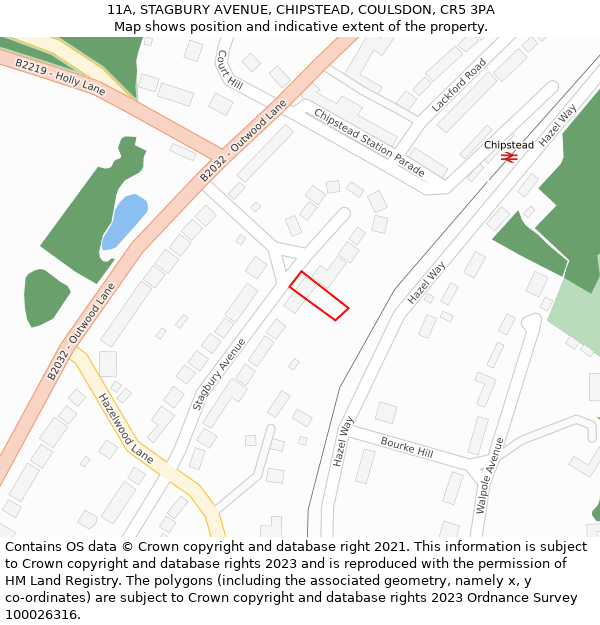 11A, STAGBURY AVENUE, CHIPSTEAD, COULSDON, CR5 3PA: Location map and indicative extent of plot