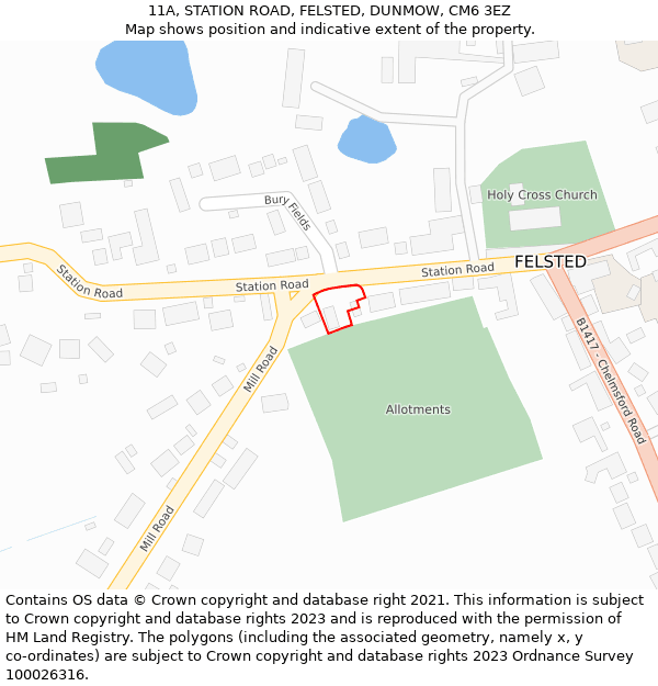 11A, STATION ROAD, FELSTED, DUNMOW, CM6 3EZ: Location map and indicative extent of plot