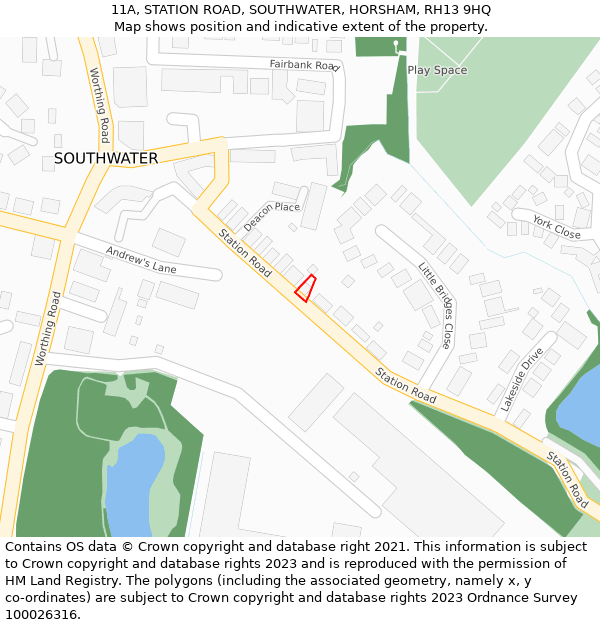 11A, STATION ROAD, SOUTHWATER, HORSHAM, RH13 9HQ: Location map and indicative extent of plot