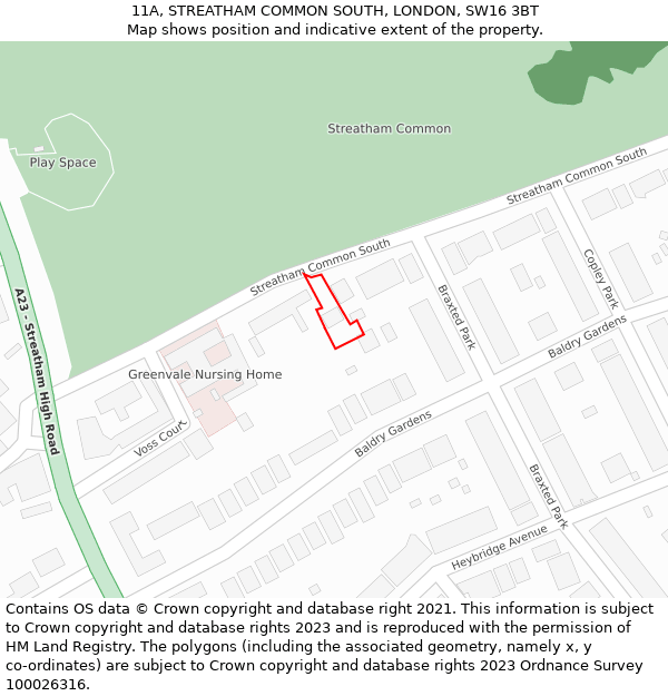 11A, STREATHAM COMMON SOUTH, LONDON, SW16 3BT: Location map and indicative extent of plot