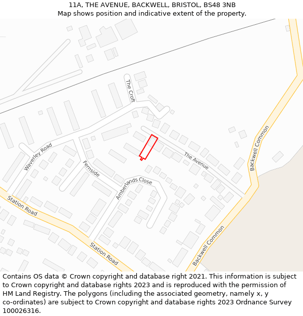 11A, THE AVENUE, BACKWELL, BRISTOL, BS48 3NB: Location map and indicative extent of plot