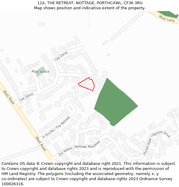 11A, THE RETREAT, NOTTAGE, PORTHCAWL, CF36 3RU: Location map and indicative extent of plot