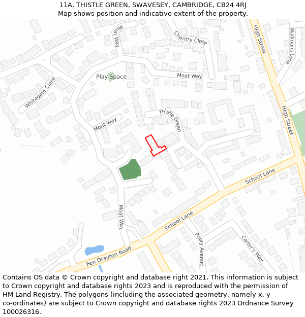 11A, THISTLE GREEN, SWAVESEY, CAMBRIDGE, CB24 4RJ: Location map and indicative extent of plot