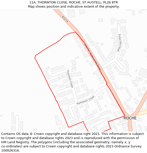 11A, THORNTON CLOSE, ROCHE, ST AUSTELL, PL26 8TR: Location map and indicative extent of plot