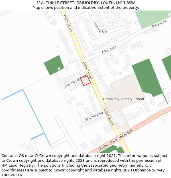11A, TINKLE STREET, GRIMOLDBY, LOUTH, LN11 8SW: Location map and indicative extent of plot