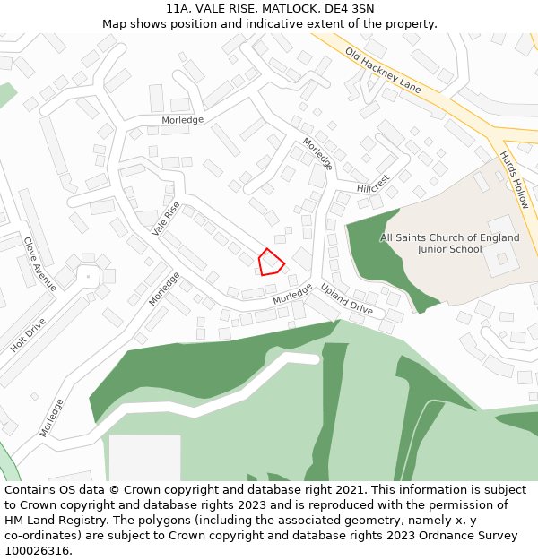 11A, VALE RISE, MATLOCK, DE4 3SN: Location map and indicative extent of plot