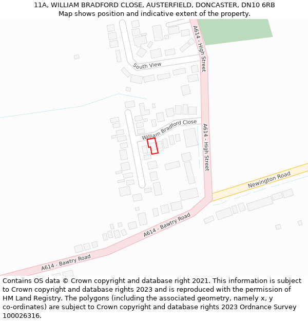 11A, WILLIAM BRADFORD CLOSE, AUSTERFIELD, DONCASTER, DN10 6RB: Location map and indicative extent of plot