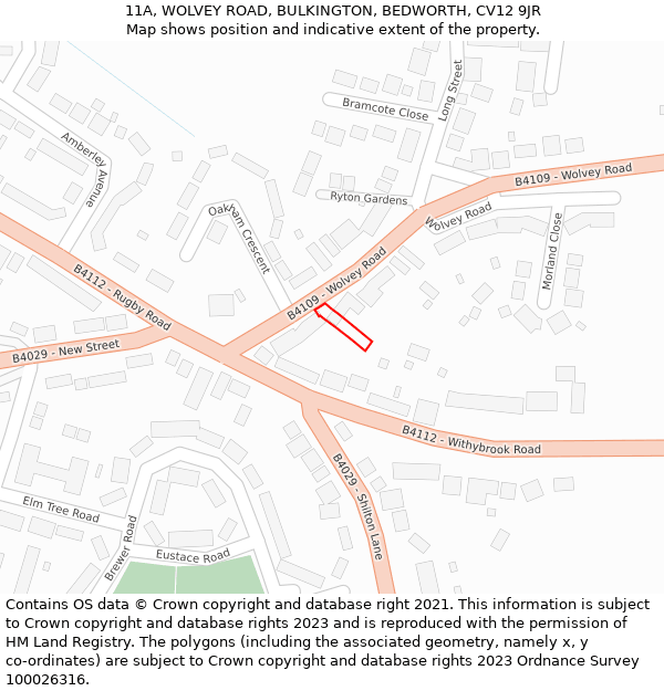 11A, WOLVEY ROAD, BULKINGTON, BEDWORTH, CV12 9JR: Location map and indicative extent of plot