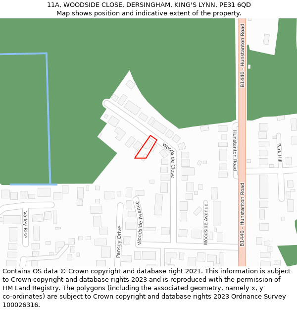 11A, WOODSIDE CLOSE, DERSINGHAM, KING'S LYNN, PE31 6QD: Location map and indicative extent of plot