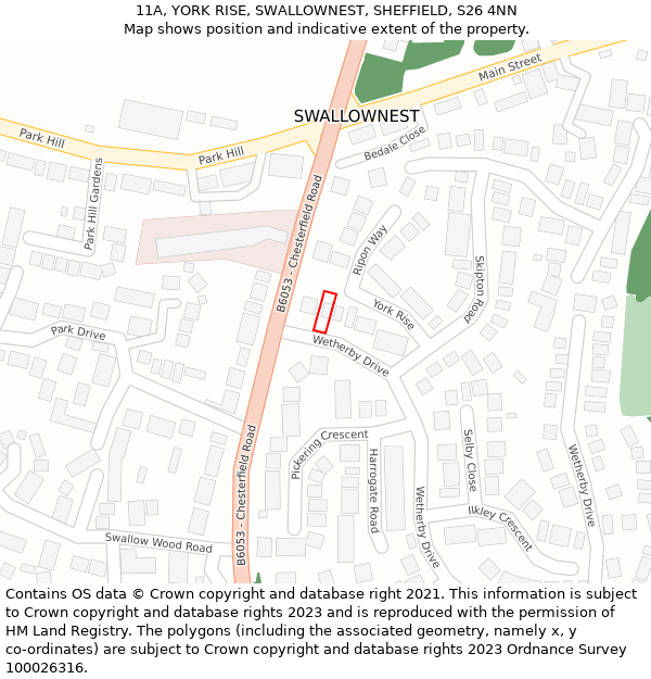 11A, YORK RISE, SWALLOWNEST, SHEFFIELD, S26 4NN: Location map and indicative extent of plot