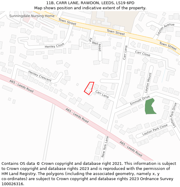 11B, CARR LANE, RAWDON, LEEDS, LS19 6PD: Location map and indicative extent of plot