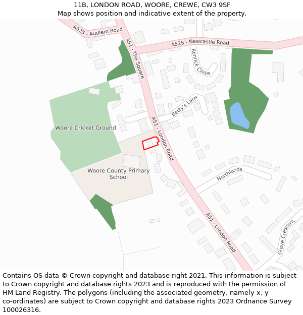 11B, LONDON ROAD, WOORE, CREWE, CW3 9SF: Location map and indicative extent of plot